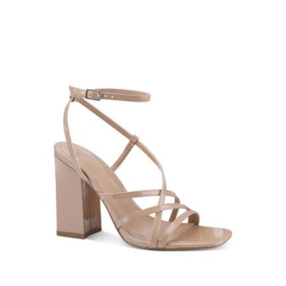 MARC FISHER Womens Beige Edalyn Toe Block Heel Leather Heeled